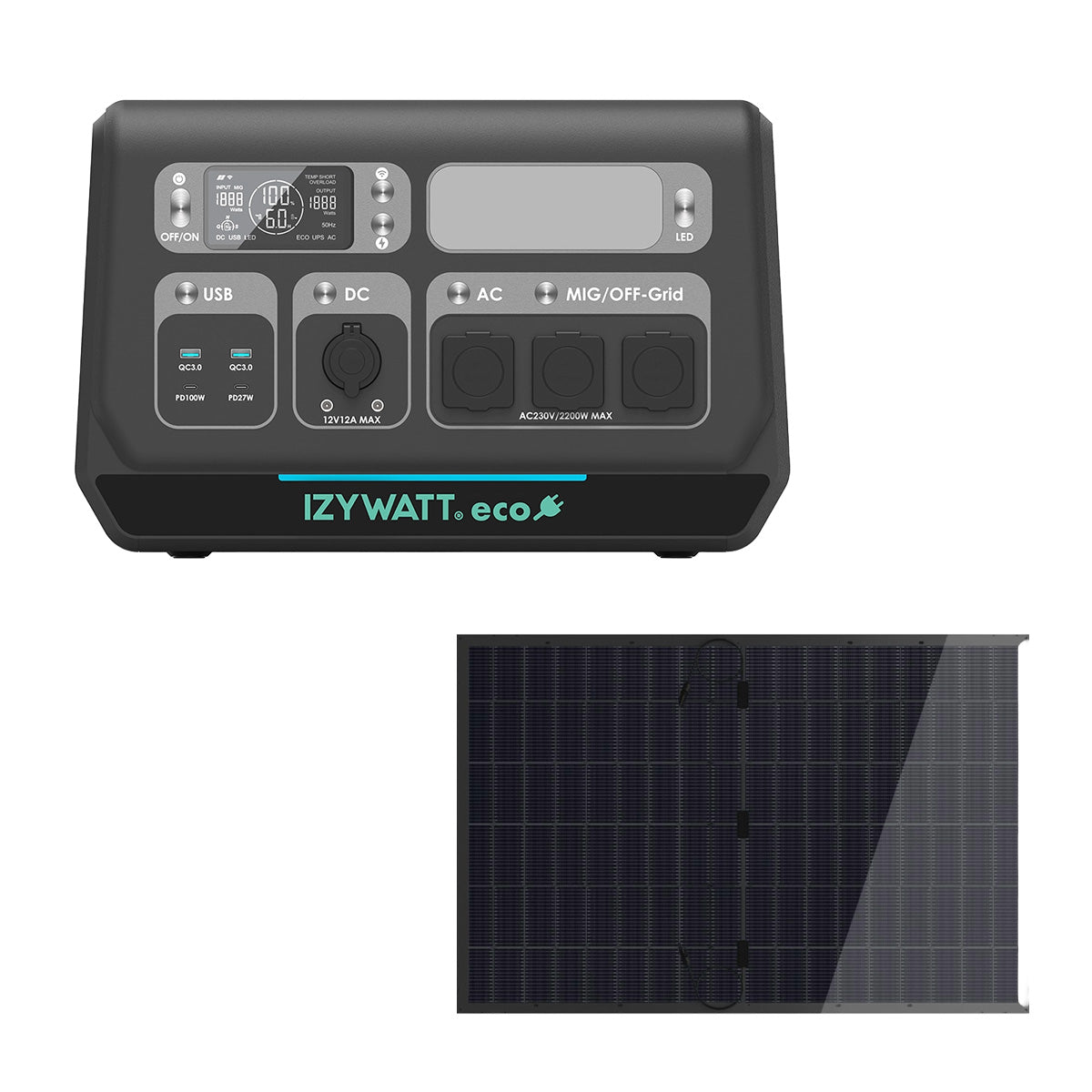 Station électrique IZYWATT.eco 2048Wh injection réseau + panneau solaire 440W - Orium