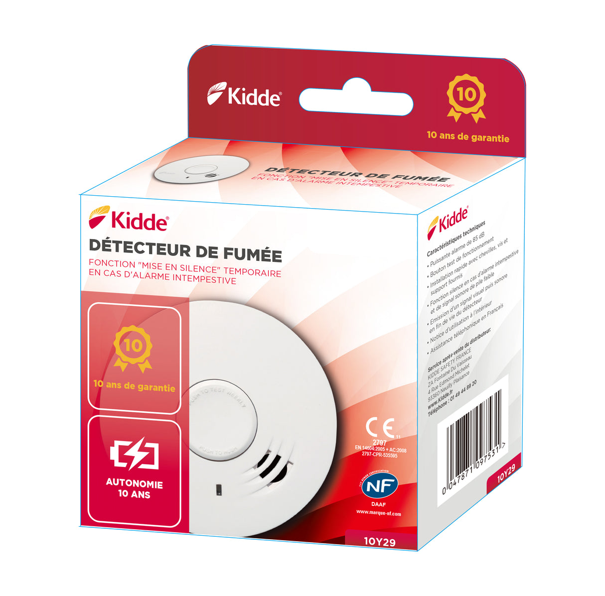 Détecteur de fumée Daaf 10Y29 10ans - Kidde