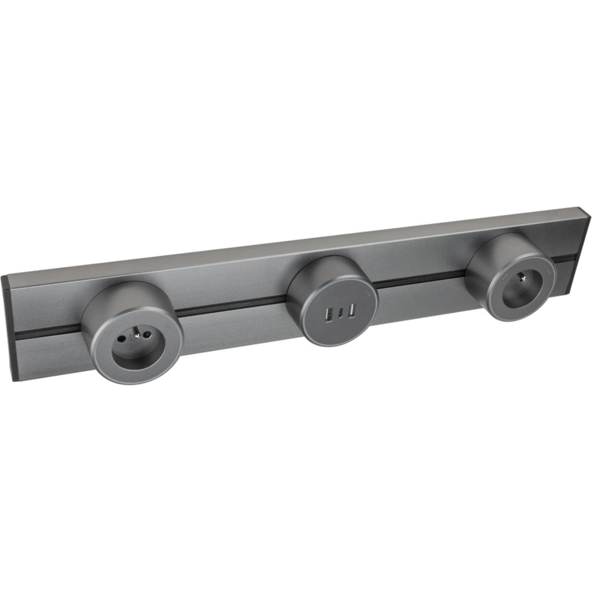 Rail électrique saillie 100cm + 4 prises + 1 module USB - argent - Orium