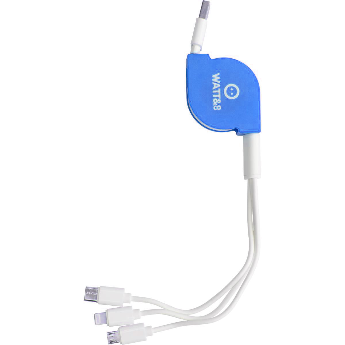 Câble USB rétractable 100cm Lightning, Micro-USB Type-C universel - Watt and Co