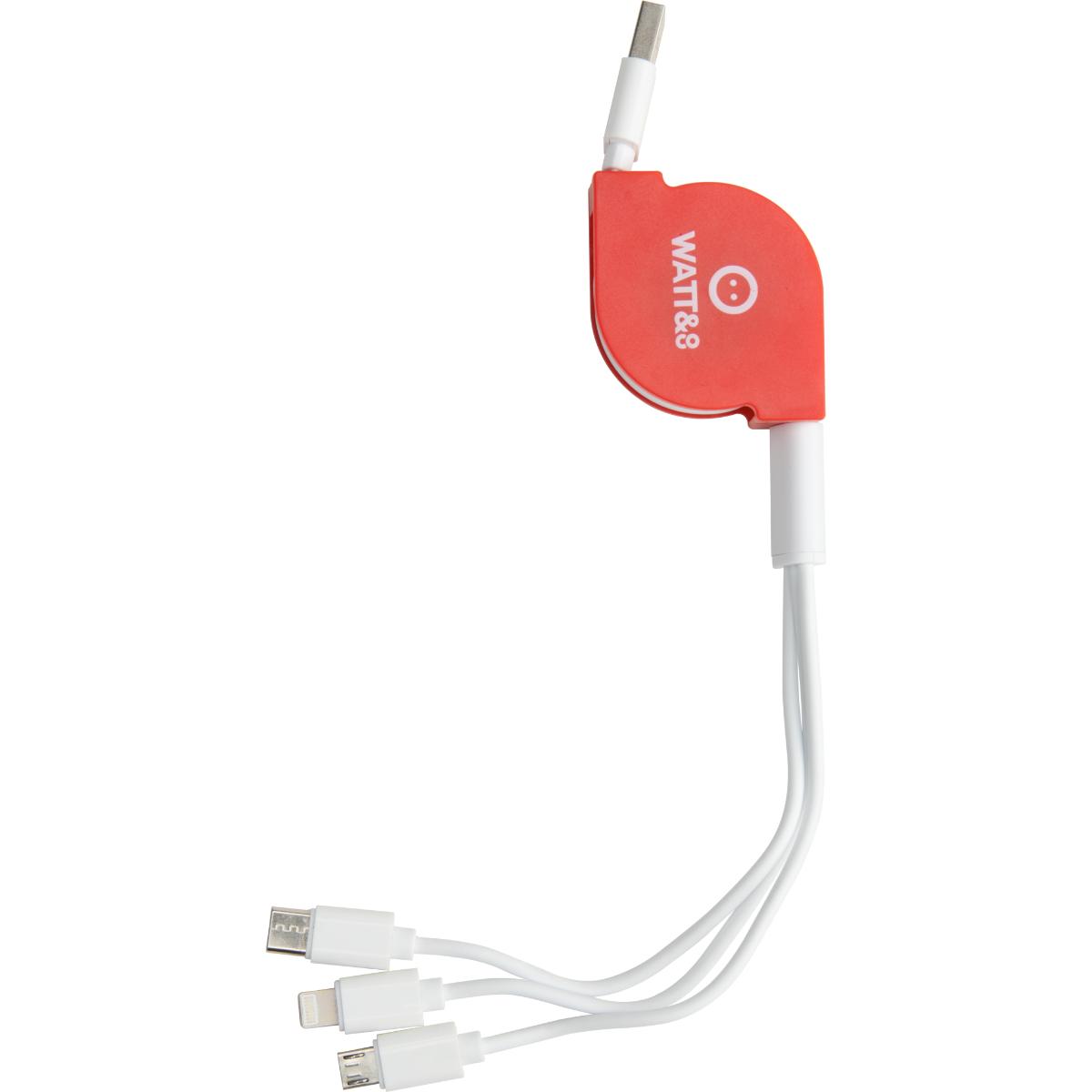 Câble USB rétractable 100cm Lightning, Micro-USB Type-C universel - Watt and Co