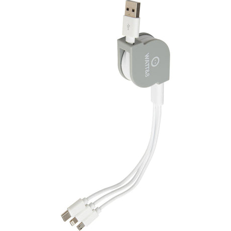 Câble USB rétractable 100cm Lightning, Micro-USB Type-C universel - Watt and Co