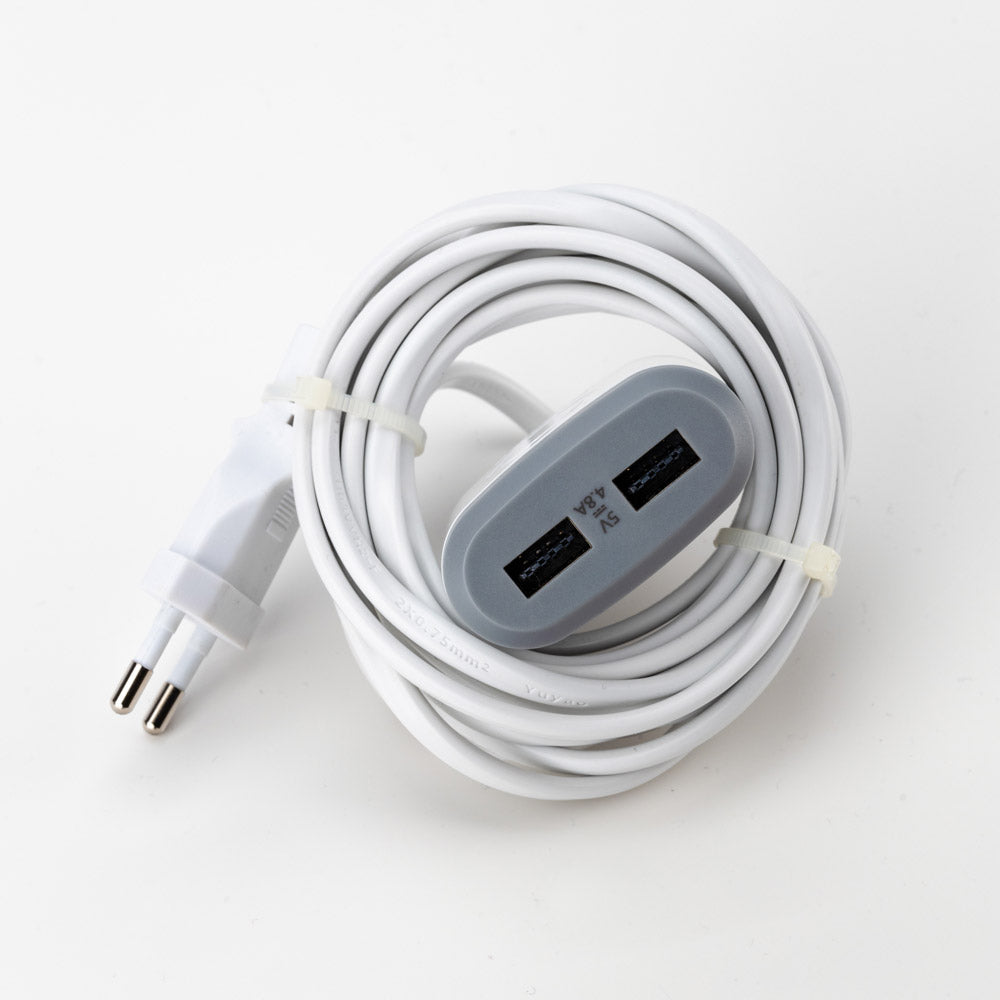 Rallonge 3m avec 2xUSB 4,8A à charge ultra rapide - Blanc - Watt and Co