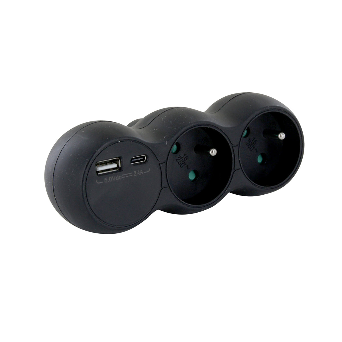 Domino 2x16A + USB-A/C - Noir - Chacon