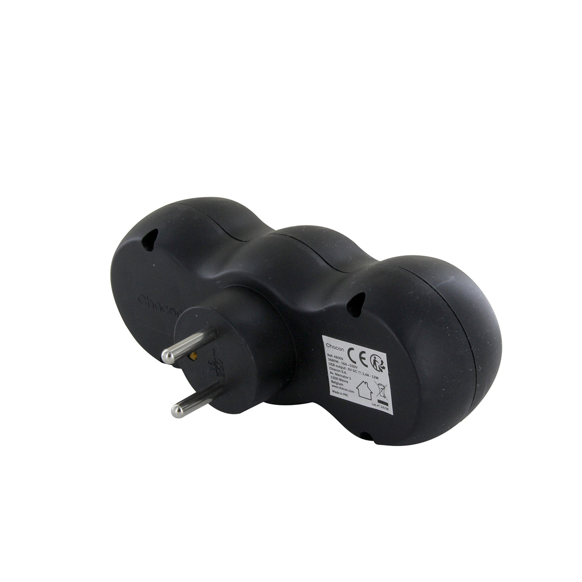 Domino 2x16A + USB-A/C - Noir - Chacon