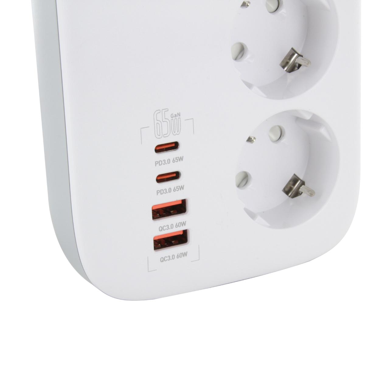 Multiprise compacte 3 prises + 4 ports USB - Quick Charge - Chacon