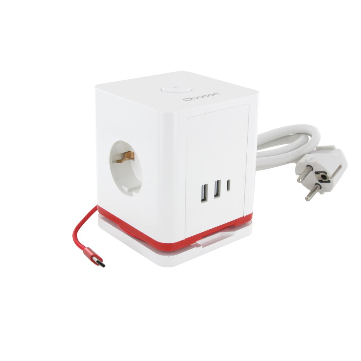 Bloc multiprise 3 prises + 4 ports USB - Quick Charge - Chacon