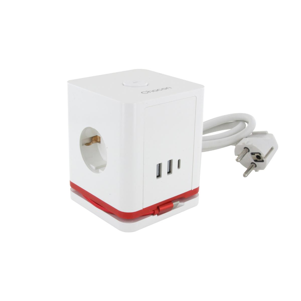 Bloc multiprise 3 prises + 4 ports USB - Quick Charge - Chacon