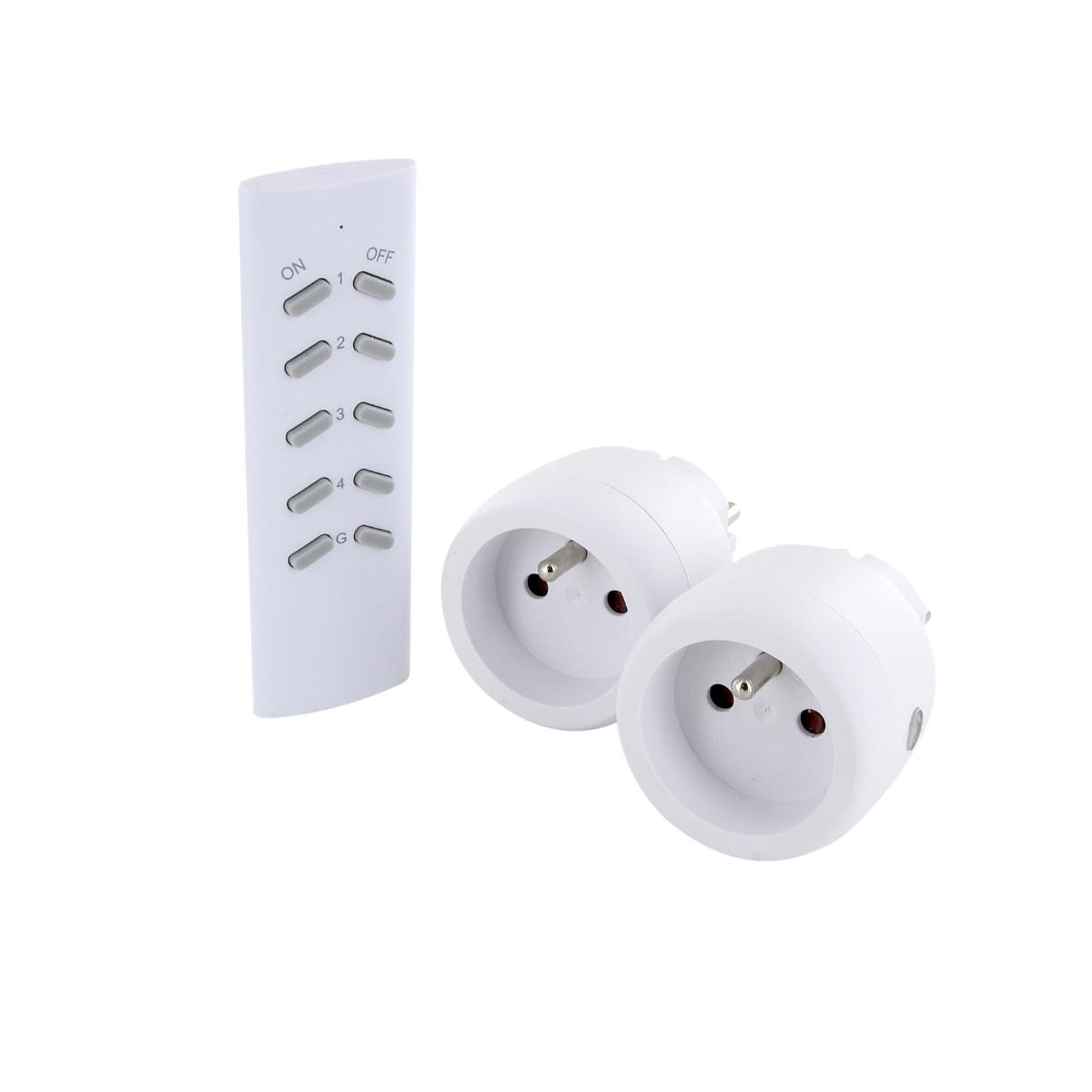 Set de 2 mini prises On/Off type E - 2300W - Blanc - Chacon