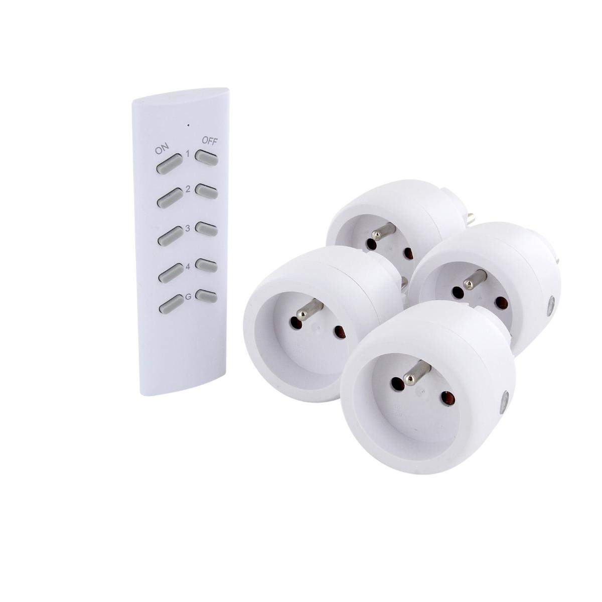 Set de 4 mini prises On/Off + télécommande - 2300W - Blanc - Chacon