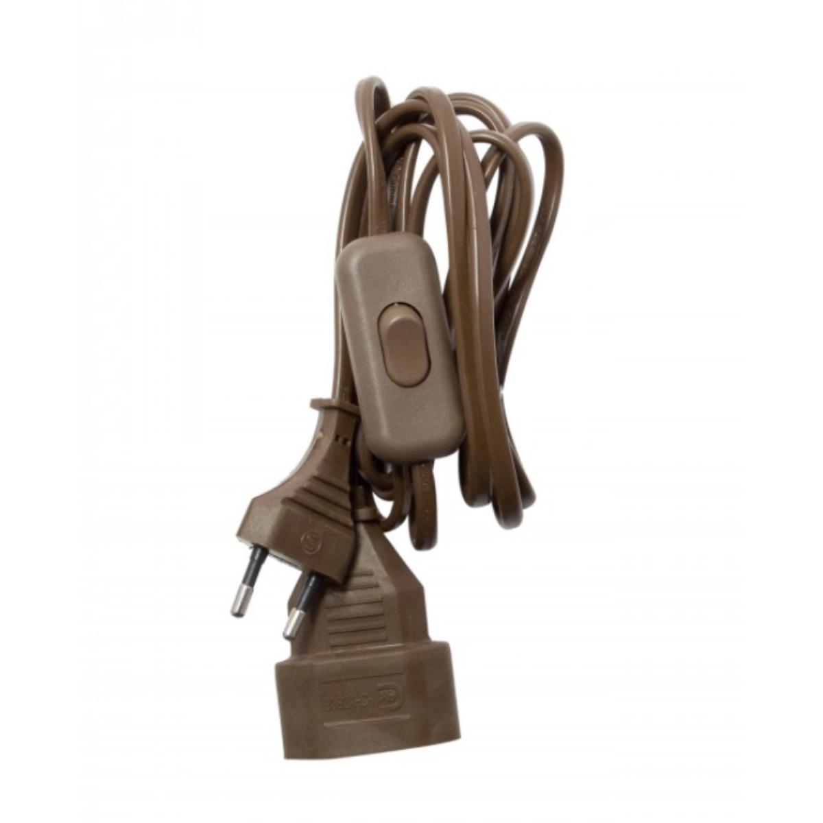 Prolongateur H03VVH2F 2x0,75mm² + interrupteur - 2m - Brun - Chacon