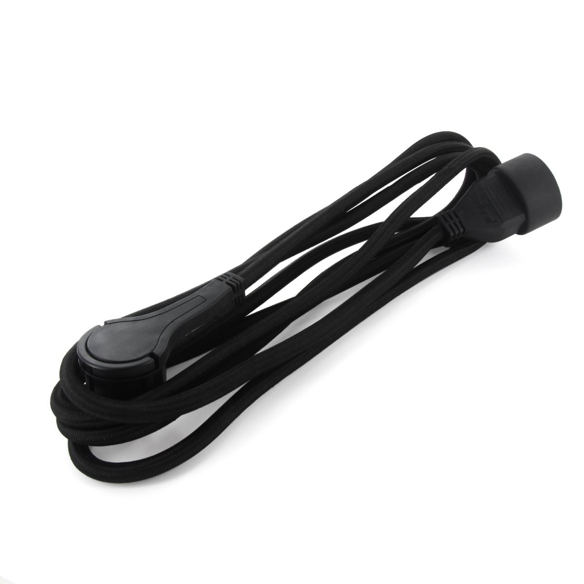 Prolongateur textile 5m 3x1,5m² - câble Noir + fiche plate - Chacon