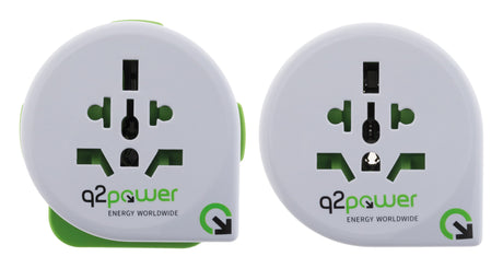 Adaptateur prise voyage universel avec port USB - compatible avec +195 pays USA/Asie/UK - vert - Q2 Power