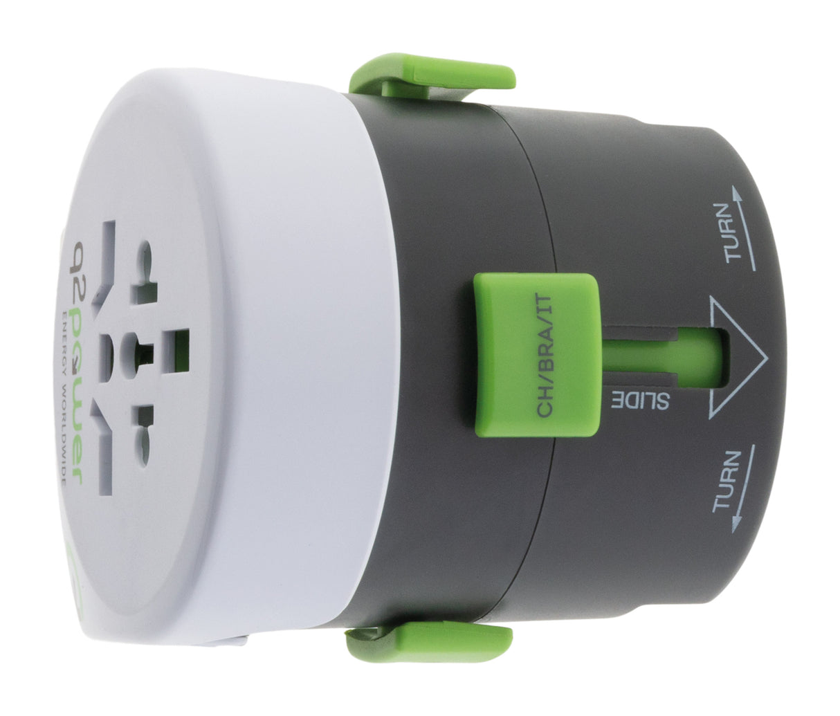 Adaptateur prise voyage universel avec port USB - compatible avec +195 pays USA/Asie/UK - vert - Q2 Power