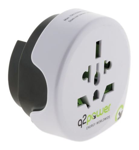 Adaptateur prise voyage universel 5en1 - 100 pays USA/Asie/UK - blanc - Q2 Power