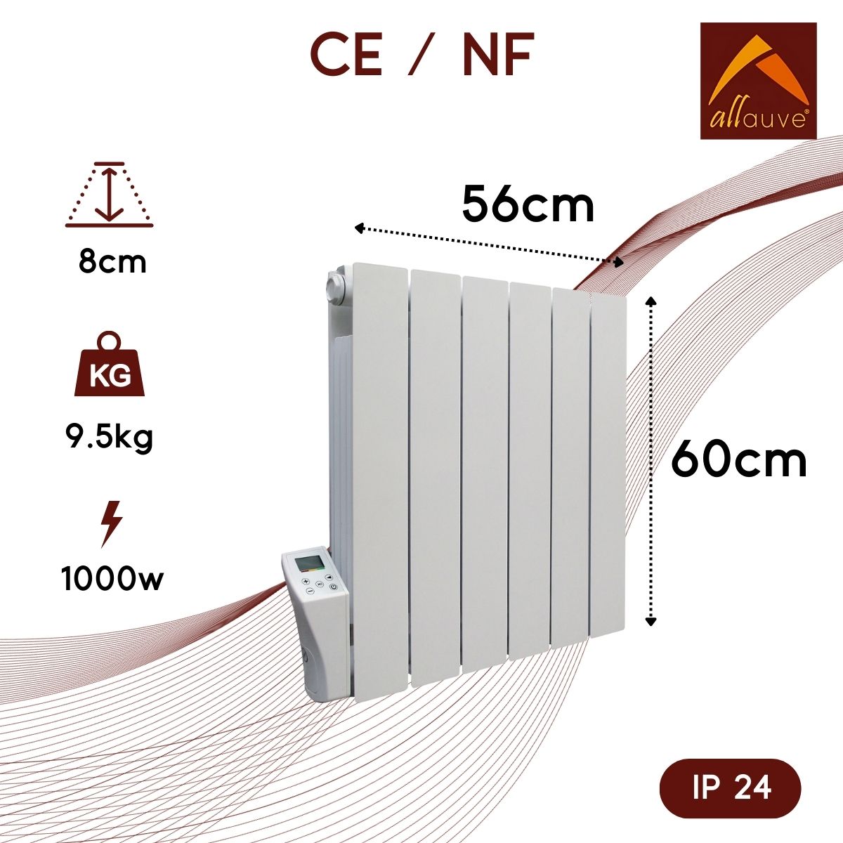 Radiateur - Inertie fluide - Fonction ASC - Programmable - Détecteur de fenêtre ouverte - Blanc - Adda Allauve