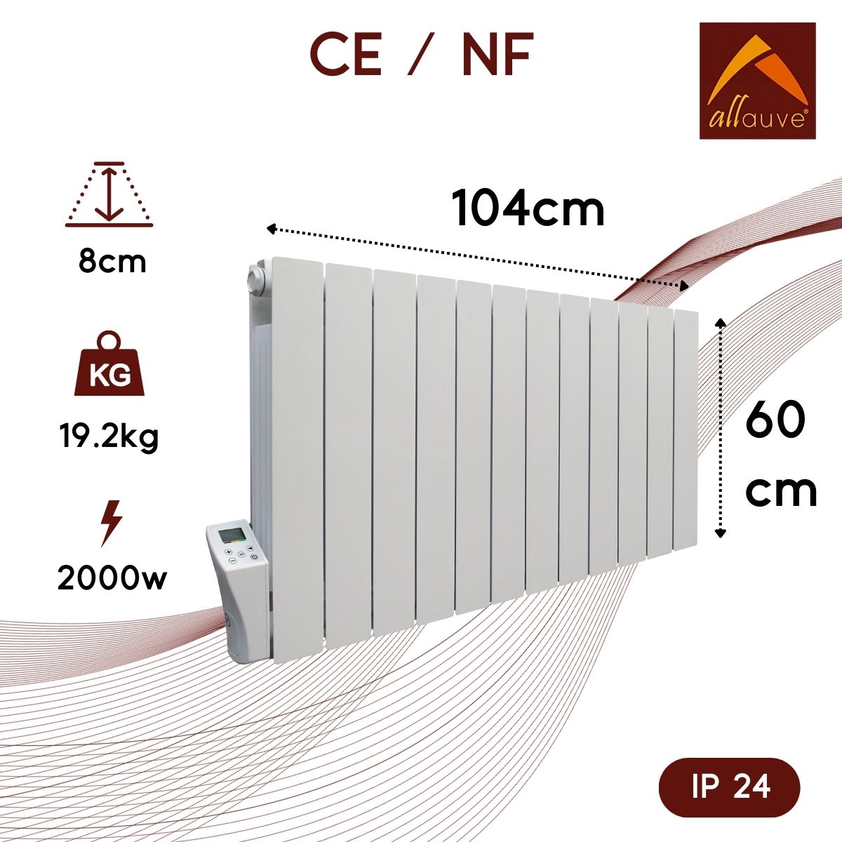 Radiateur - Inertie fluide - Fonction ASC - Programmable - Détecteur de fenêtre ouverte - Blanc - Adda Allauve