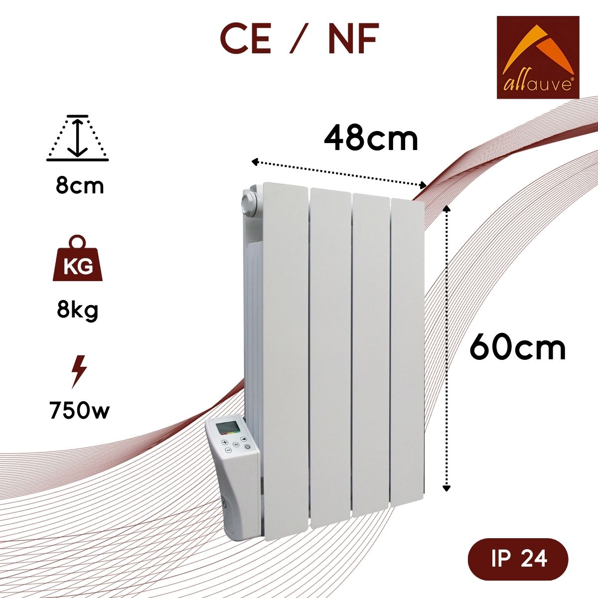 Radiateur - Inertie fluide - Fonction ASC - Programmable - Détecteur de fenêtre ouverte - Blanc - Adda Allauve