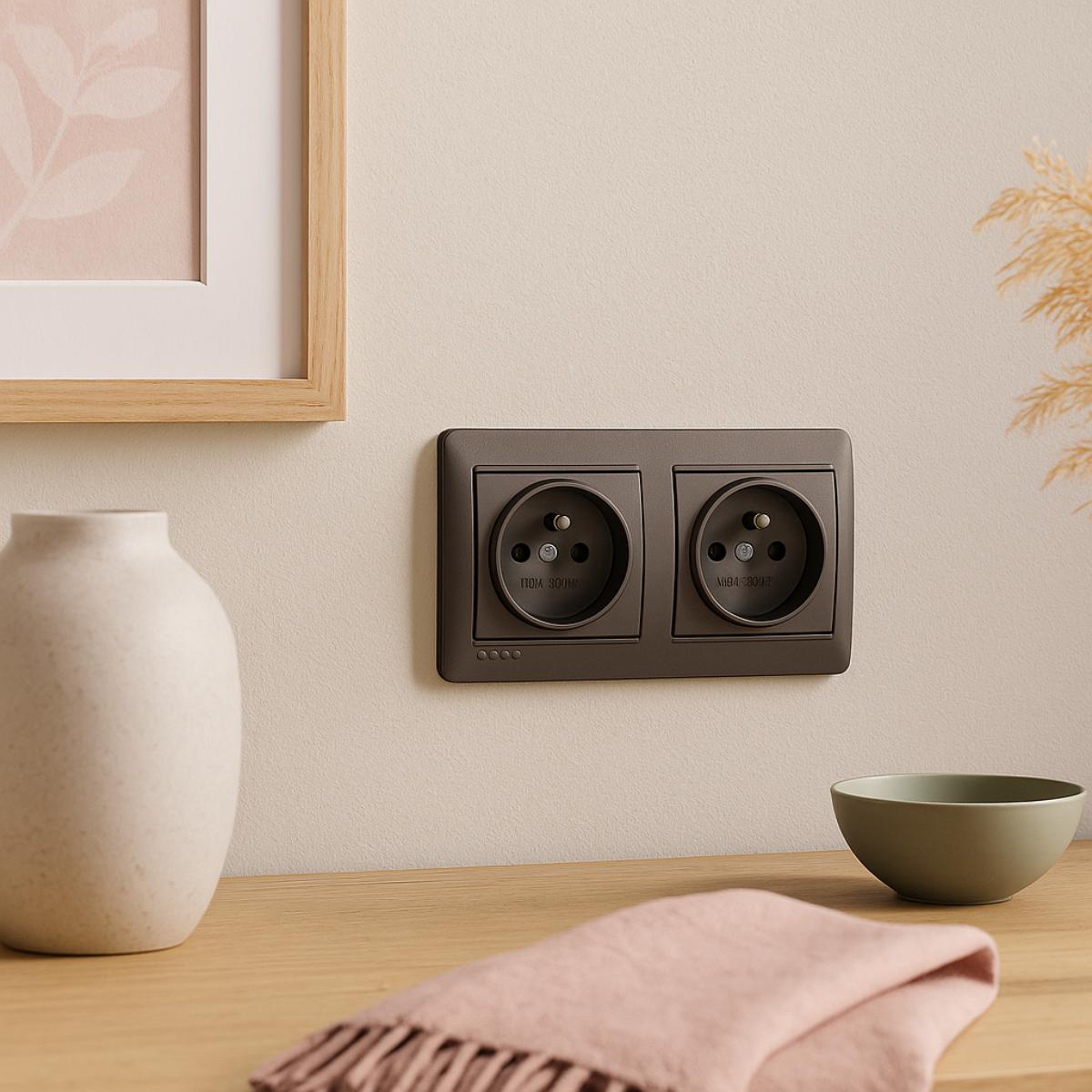 Double prise française 2P+T 16A 250 V - en saillie - Noir graphite - Solera