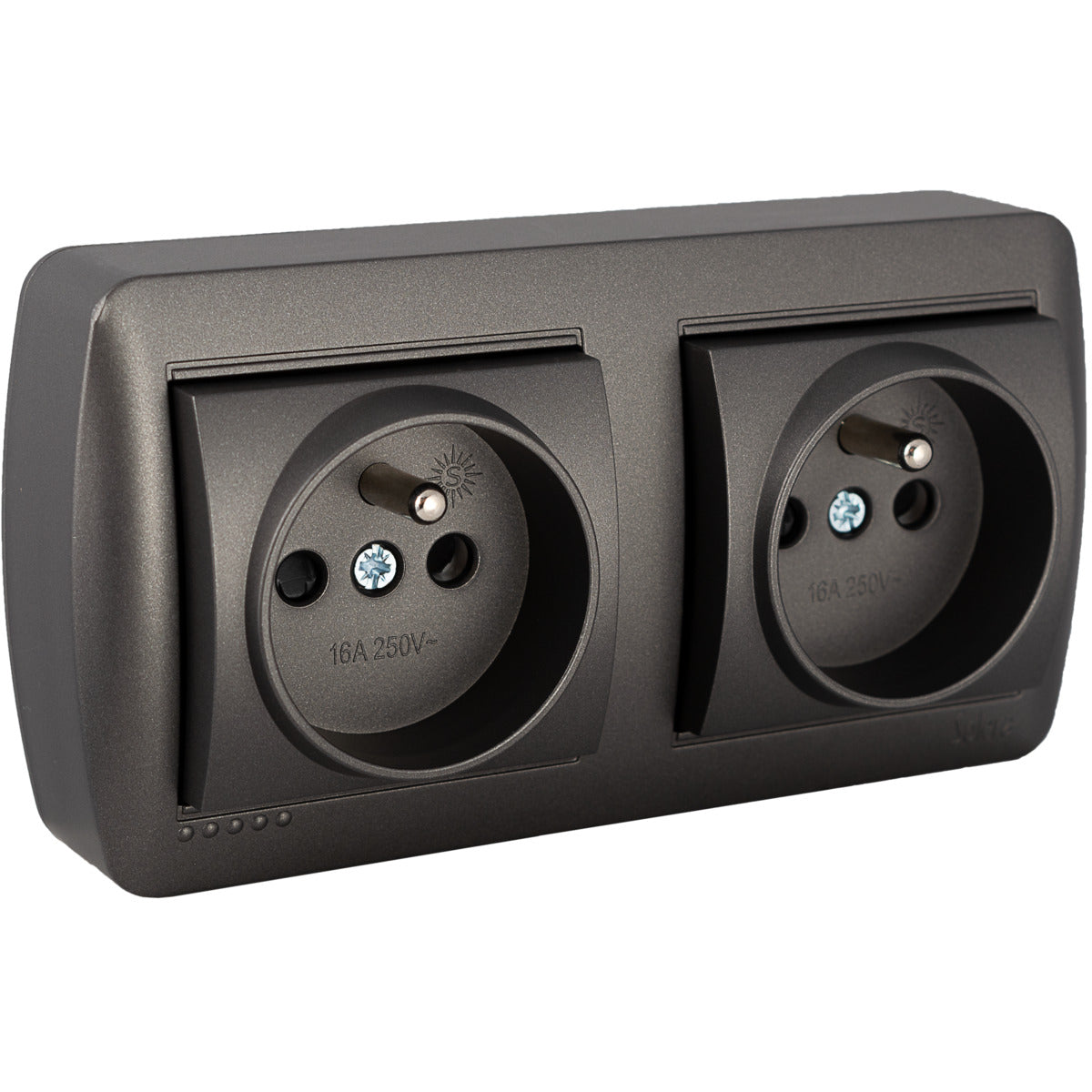 Double prise française 2P+T 16A 250 V - en saillie - Noir graphite - Solera