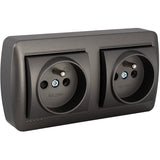 Double prise française 2P+T 16A 250 V - en saillie - Noir graphite - Solera