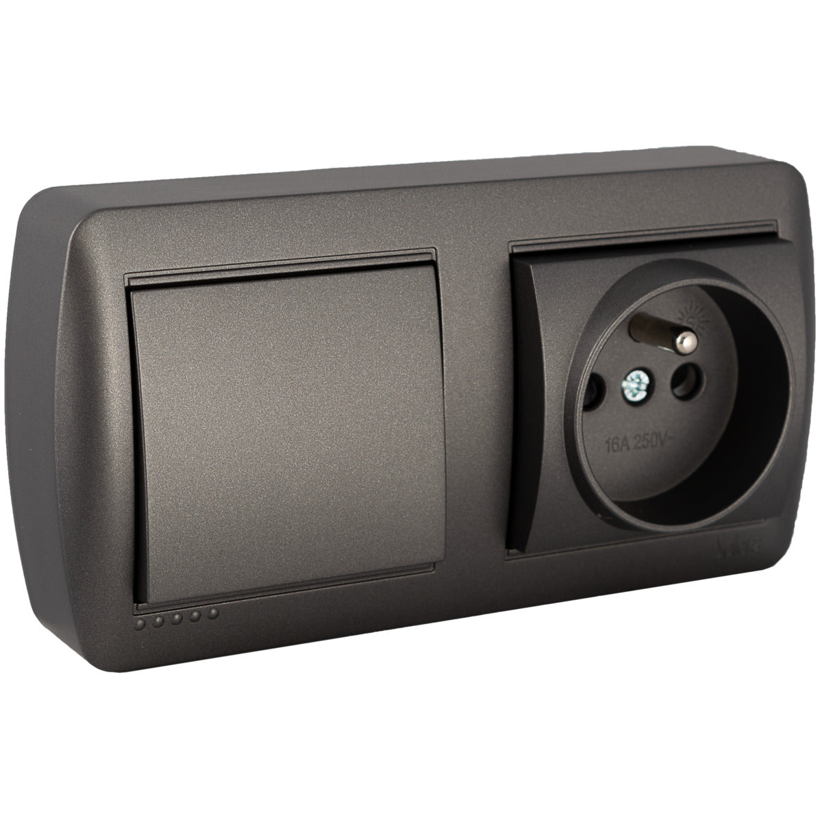 Ensemble prise 2P+T 16A et interrupteur va et vient en saillie - Noir graphite - Solera