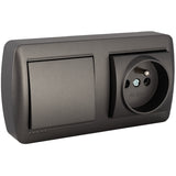 Ensemble prise 2P+T 16A et interrupteur va et vient en saillie - Noir graphite - Solera